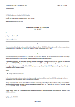 Predlog dolžnika za odlog izvršbe, na nepremičnino, v kateri biva - Pri izvršbi na stanovanje ali stanovanjsko hišo, ki je dolžnikov dom, zaradi izterjave denarne terjatve, ki je očitno nesorazmerna glede na ugotovljeno vrednost nepremičnine se lahko odloži izvršba na to nepremičnino.
Odlog sproži sodišče samo ali pa na predlog dolžnika. Takšen predlog dolžnik izdela preko tega e-obrazca. 
Domneva se, da je dolžnikov dom stanovanje ali stanovanjska hiša, kjer ima dolžnik prijavljeno stalno prebivališče.