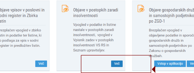 Izberete aplikacijo Objave v postopkih zaradi insolventnosti