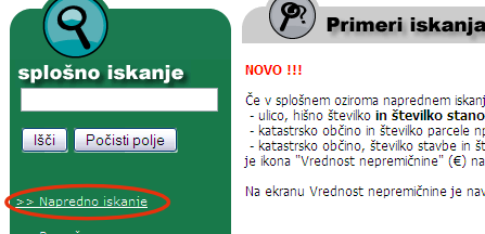 Iščete lahko tudi po ostalih podatkih o nepremičnini.